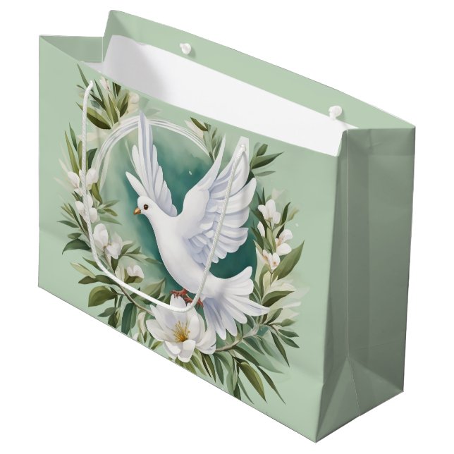 Beautiful White Peace Dove Large Gift Bag (Front Angled)