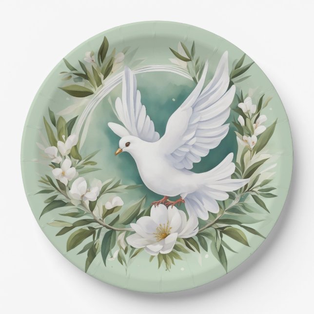 Beautiful White Peace Dove Paper Plate (Front)
