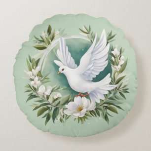 Beautiful White Peace Dove Round Cushion
