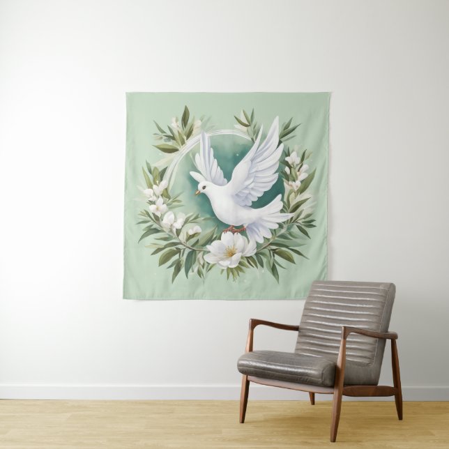 Beautiful White Peace Dove Tapestry (In Situ)