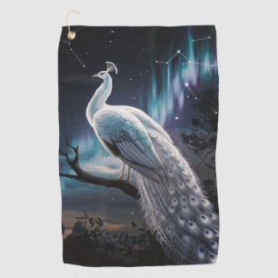 Beautiful White Peacock Aurora Borealis Scenic Golf Towel