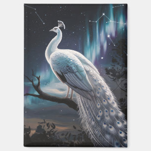 Beautiful White Peacock Aurora Borealis Scenic Magnet