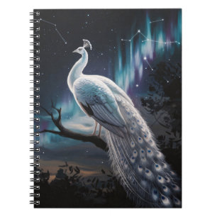 Beautiful White Peacock Aurora Borealis Scenic Notebook