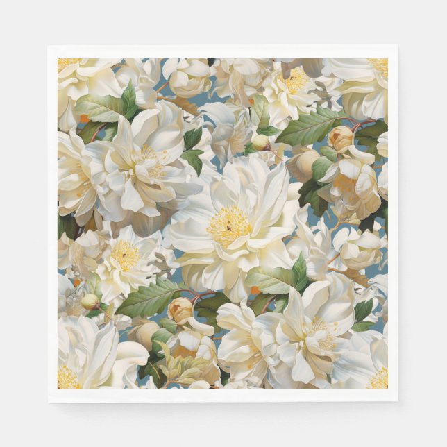 Beautiful white peony and magnolia pattern napkin (Front)