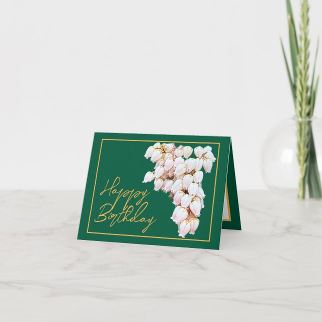 Beautiful White Pieris Flowers Chic Happy Birthday Card (Front)