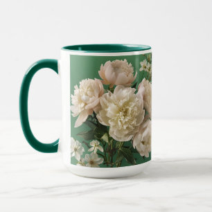 Beautiful White & Pink Peonies Name Monogram Mug