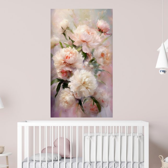 Beautiful White & Pink Peonies On Pink Background Poster (Nursery 2)