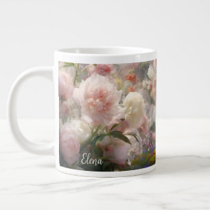 Beautiful White & Pink Peonies Watercolor Painting Large Coffee Mug
