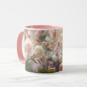 Beautiful White & Pink Peonies Watercolor Painting Mug