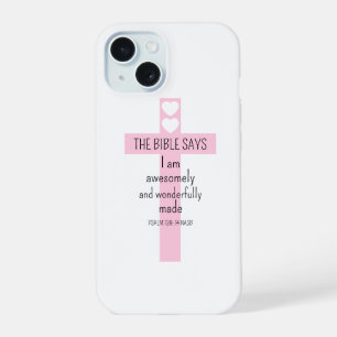 Beautiful White Positive Affirmation Bible Verse iPhone 15 Case