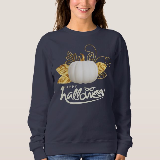 Beautiful White Pumpkin with Golden Leaf Sweatshirt (Front)
