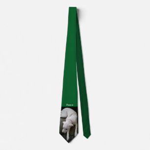 Beautiful White Puppy Dog Peace Christmas Green Ne Tie