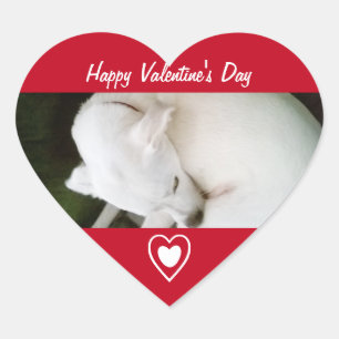 Beautiful White Puppy Dog Sleeping Red Heart Sticker