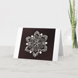 Beautiful White Quilled Snowflake Black Background Holiday Card