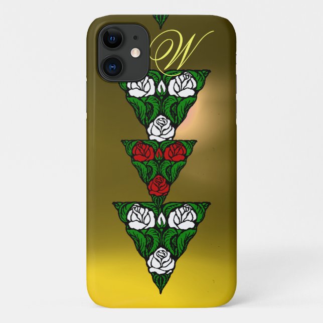 BEAUTIFUL WHITE  RED ROSES TRIANGLE MONOGRAM Case-Mate iPhone CASE (Back)