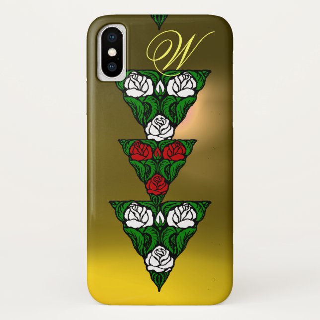 BEAUTIFUL WHITE  RED ROSES TRIANGLE MONOGRAM Case-Mate iPhone CASE (Back)