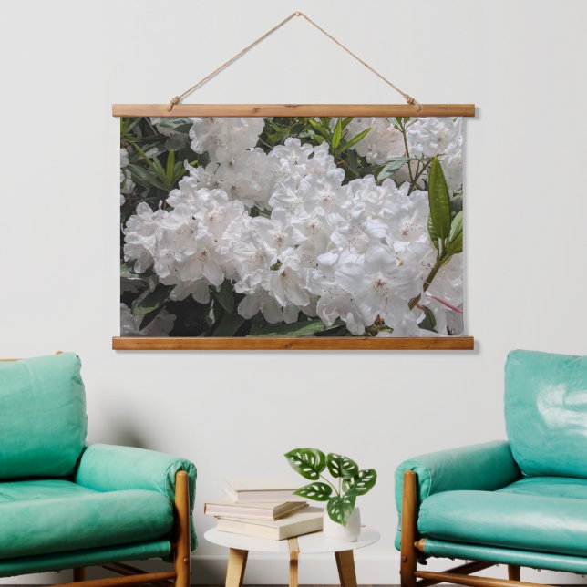 Beautiful White Rhododendron Blooms Floral Hanging Tapestry (Living Room)