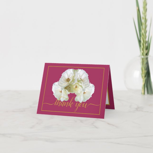 Beautiful White Rose Colour Backdrop Chic Thank Yo Card (Front)