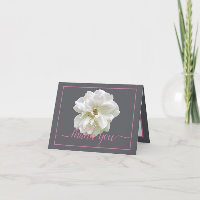 Beautiful White Rose Colour Backdrop Chic Thank Yo Card (Front)