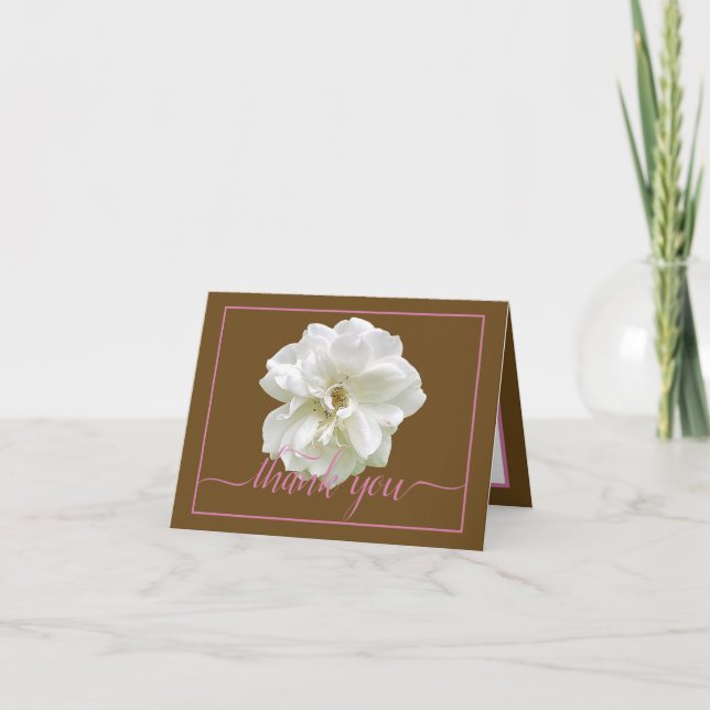 Beautiful White Rose Colour Backdrop Chic Thank Yo Card (Front)