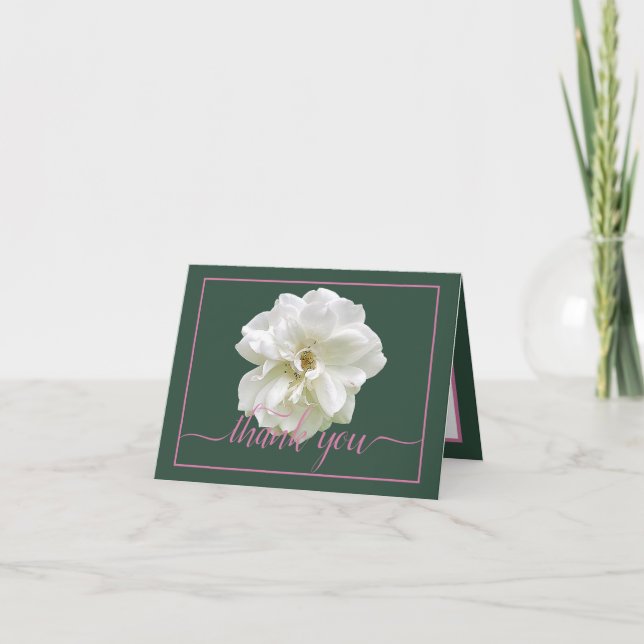 Beautiful White Rose Colour Backdrop Chic Thank Yo Card (Front)