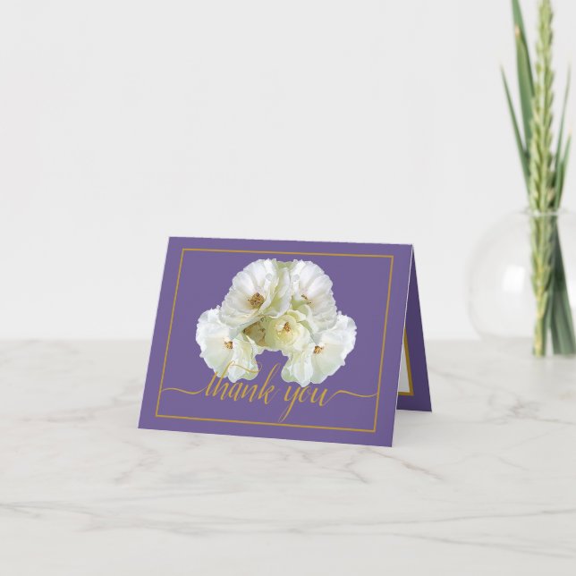 Beautiful White Rose Colour Backdrop Chic Thank Yo Card (Front)