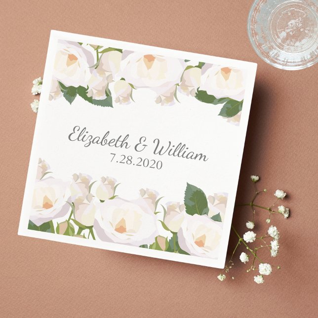 Beautiful White Rose Elegant Romantic Wedding Napkin (Creator Uploaded)