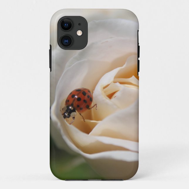Beautiful white rose flower and ldybug Case-Mate iPhone case (Back)
