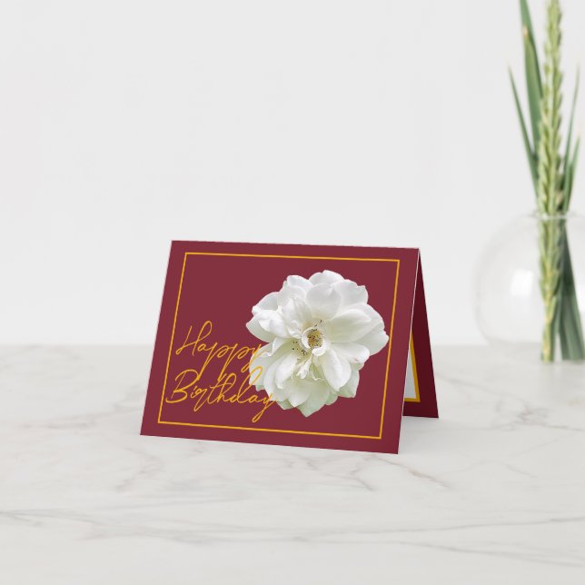 Beautiful White Rose Flower Pretty Happy Birthday Card (Front)