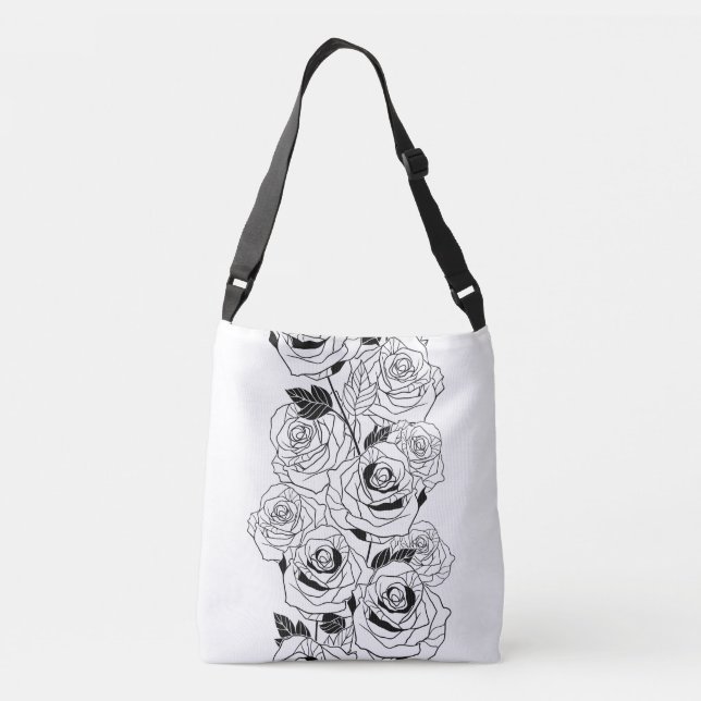 beautiful white rose patterns crossbody bag (Back)