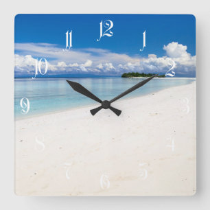Beautiful white sand beach and turquoise ocean square wall clock