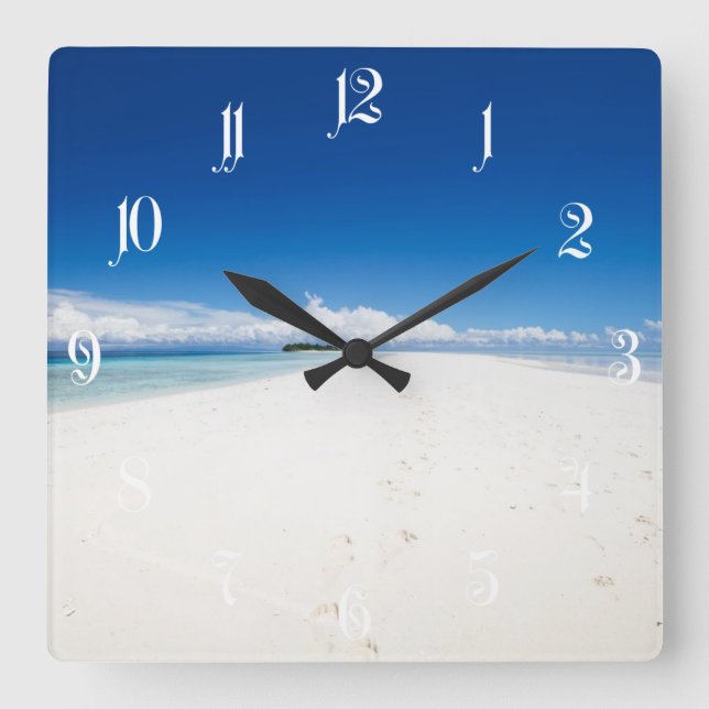 Beautiful white sand beach and turquoise ocean square wall clock (Front)