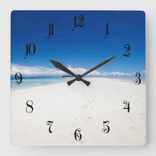 Beautiful white sand beach and turquoise ocean square wall clock