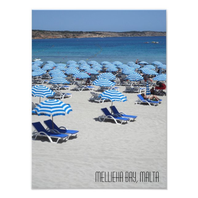 Beautiful White Sand Beach Mellieha Bay Malta Photo Print (Front)