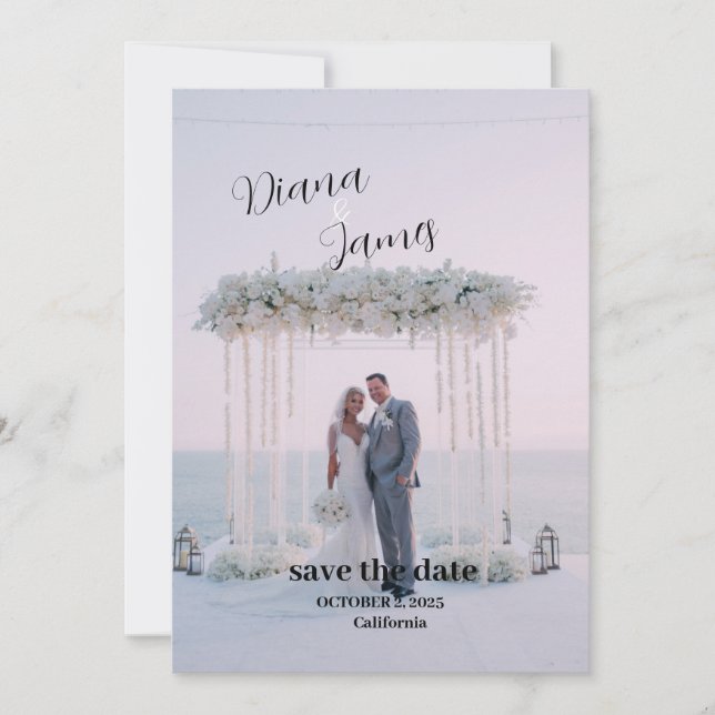 Beautiful White Save the Date Wedding Invitation (Front)