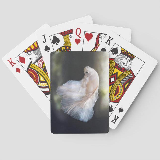 Beautiful White Siamese Betta Fighting Fish Playing Cards (Back)