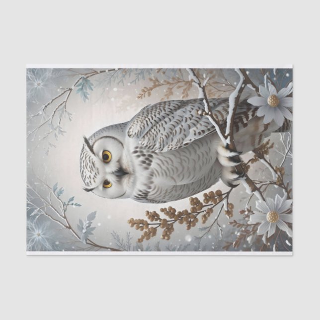 Beautiful White Snowy Owl Winter Theme Tissue Paper (Front)