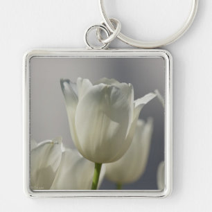 Beautiful White Spring Tulips Key Ring