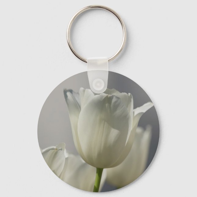 Beautiful White Spring Tulips Key Ring (Front)