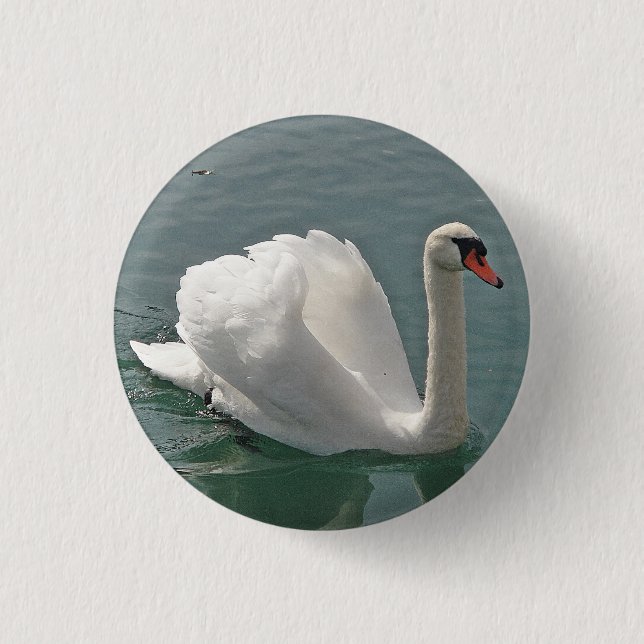 Beautiful white swan 3 cm round badge (Front)