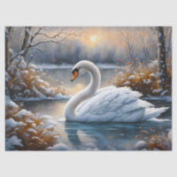 Beautiful White Swan On A Lake Decoupage