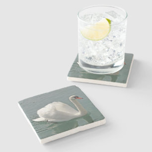 Beautiful white swan stone coaster