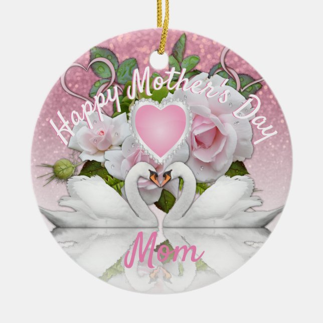 Beautiful White Swans - Mother's Day Ceramic Ornament (Front)