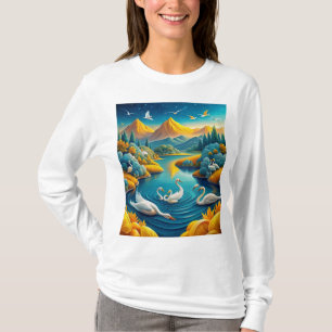. Beautiful white swans swimming in the lake T-Shirt
