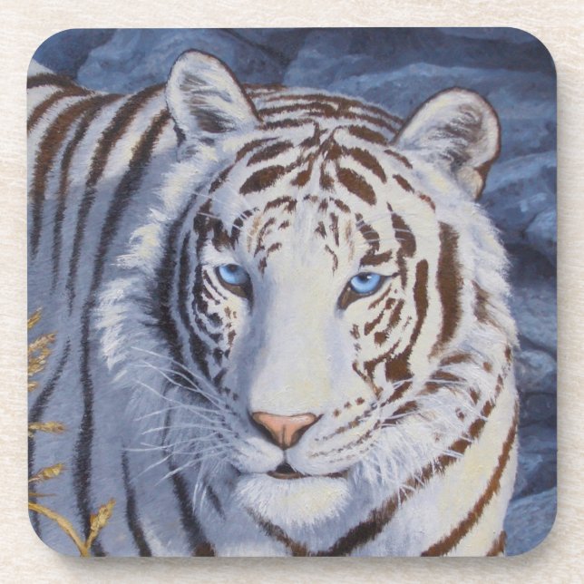 Beautiful White Tiger with Crystal Blue Eyes Coaster (Front)