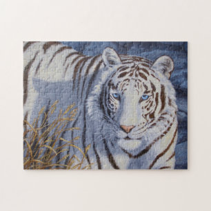 Beautiful White Tiger with Crystal Blue Eyes Jigsaw Puzzle