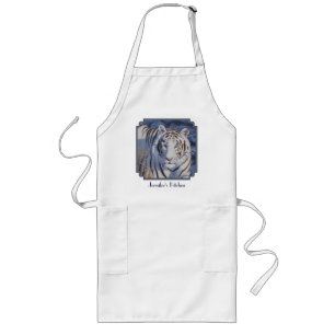 Beautiful White Tiger with Crystal Blue Eyes Long Apron