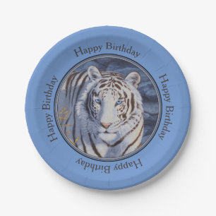 Beautiful White Tiger with Crystal Blue Eyes Paper Plate