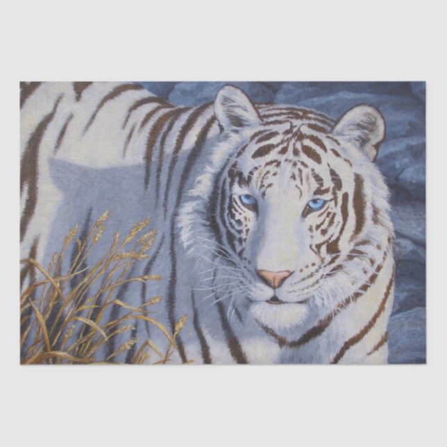 Beautiful White Tiger with Crystal Blue Eyes Tissue Paper (Front)