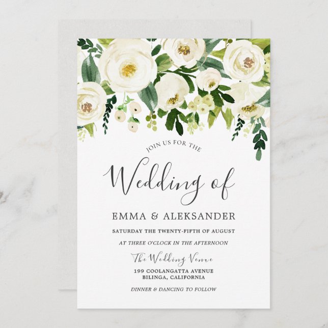 Beautiful White Wedding Flowers All seasons Invite (Front/Back)